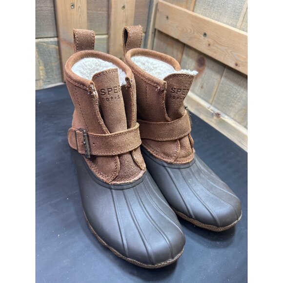 Sperry Womens Top-Sider Rip Waterproof Rubber Boots Brown Faux Fur Lined Size 6 - Picture 2 of 8